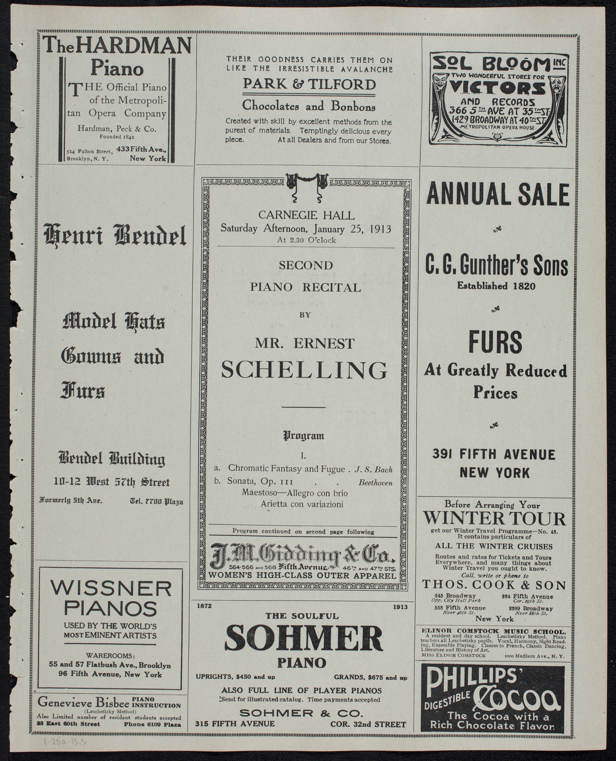 Ernest Schelling, Piano, January 25, 1913, program page 5