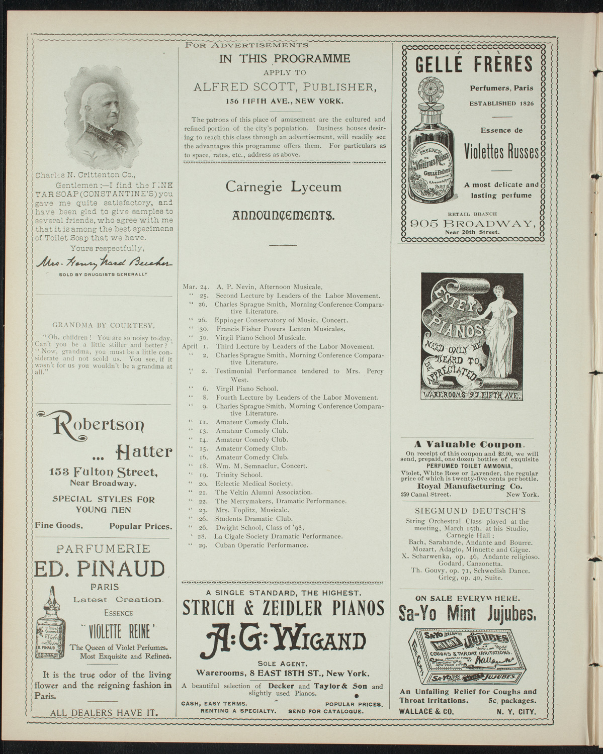 Comparative Literature Society Evening Conference, March 22, 1898, program page 2