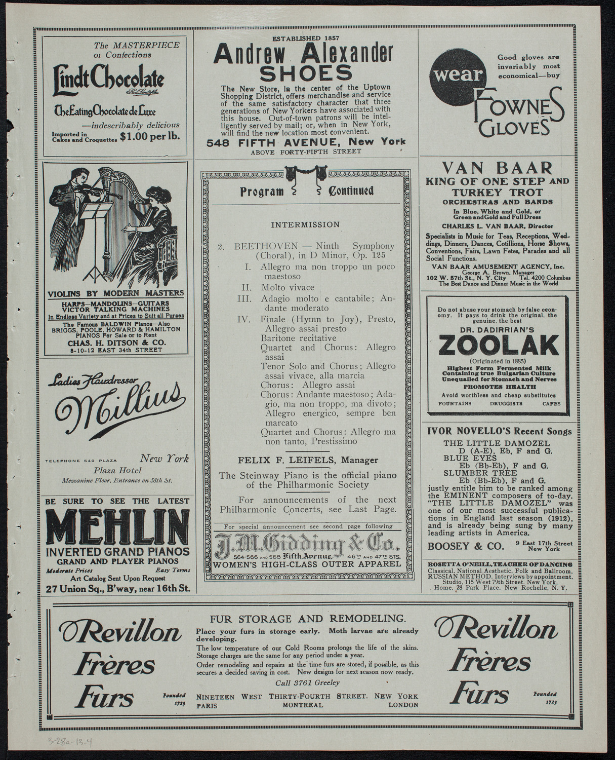 New York Philharmonic, March 28, 1913, program page 7