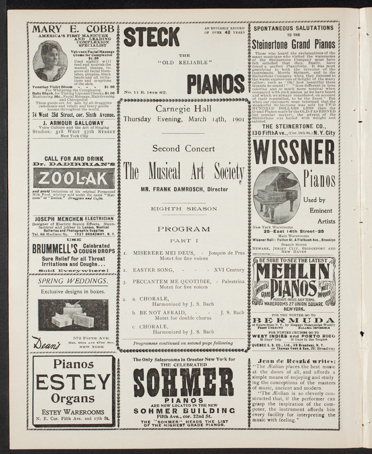 Musical Art Society of New York, March 14, 1901, program page 4