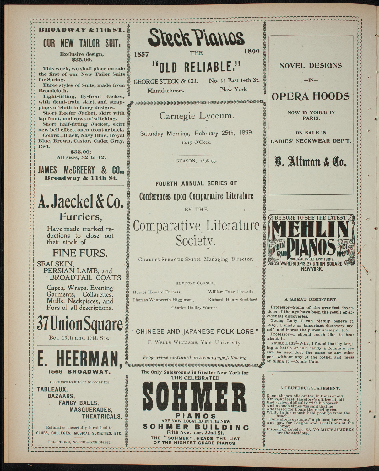 Comparative Literature Society Saturday Morning Conference, February 25, 1899, program page 4