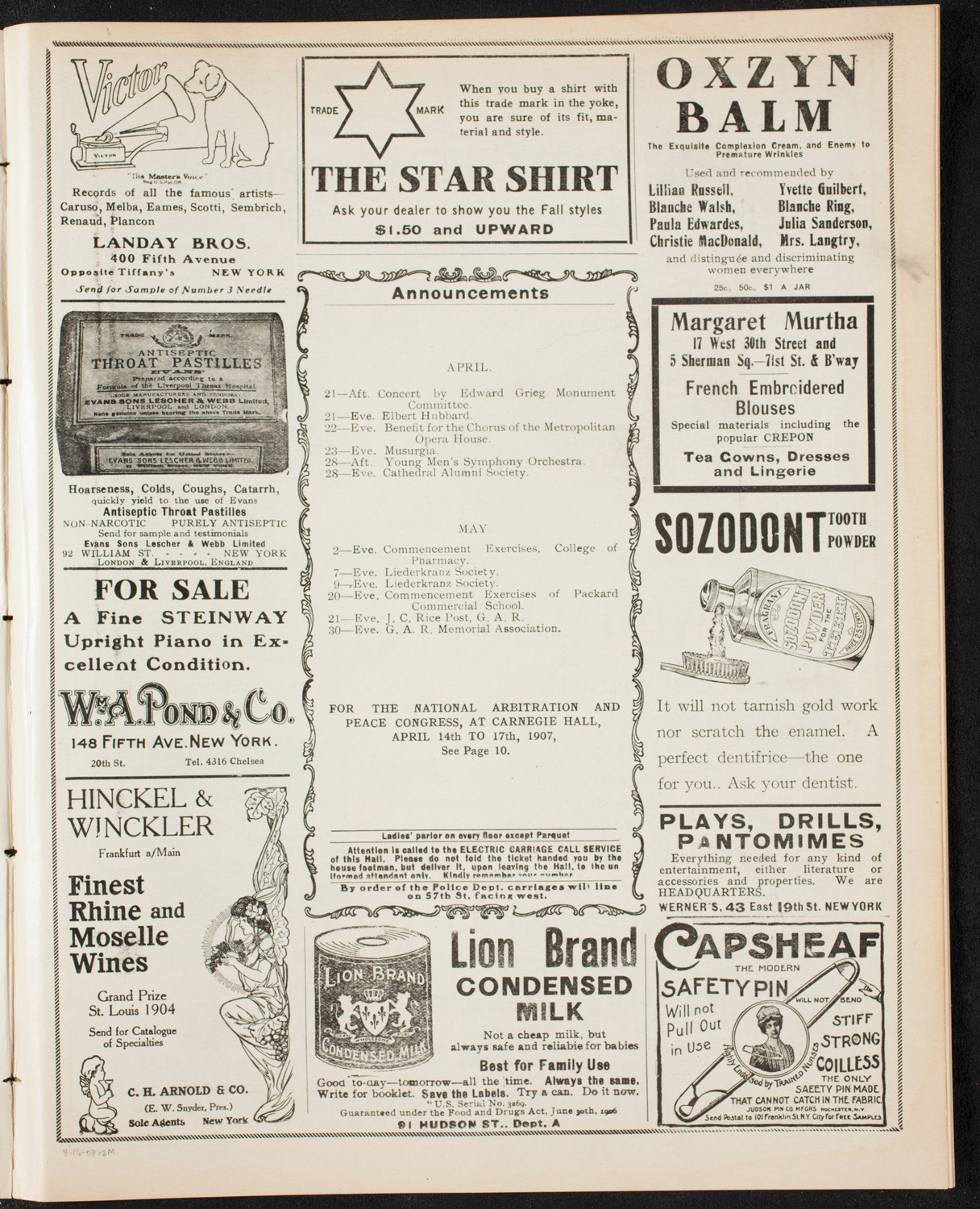 National Arbitration and Peace Congress, April 16, 1907, program page 3