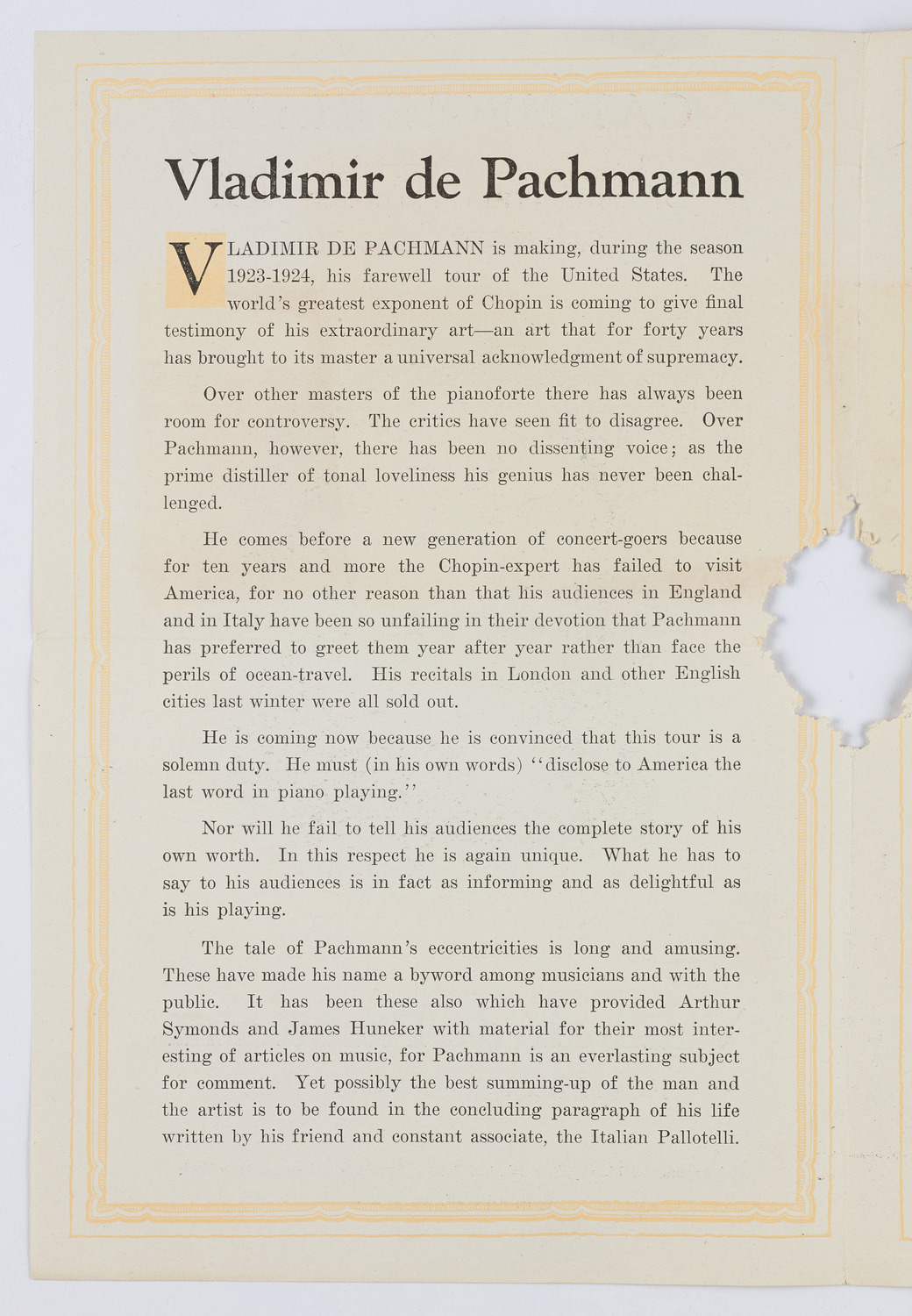 Vladimir de Pachmann, November 16, 1923