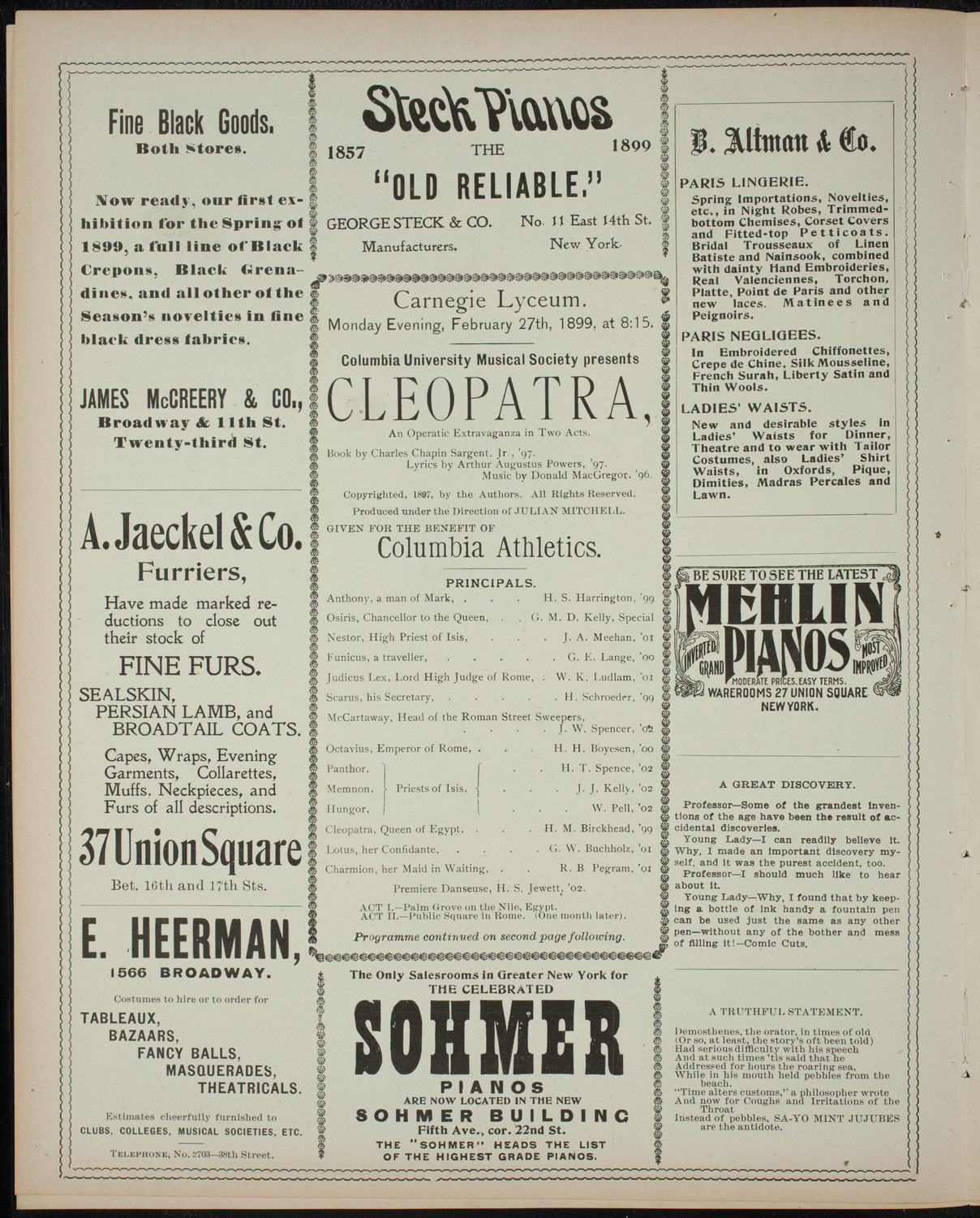 Columbia University Musical Society, February 27, 1899, program page 4