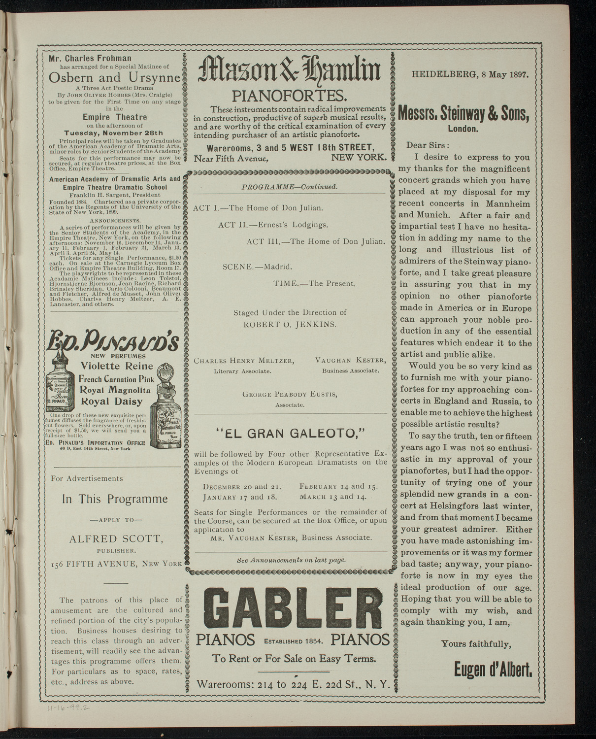 Mr. John Blair's Course of Modern Plays, November 16, 1899, program page 3