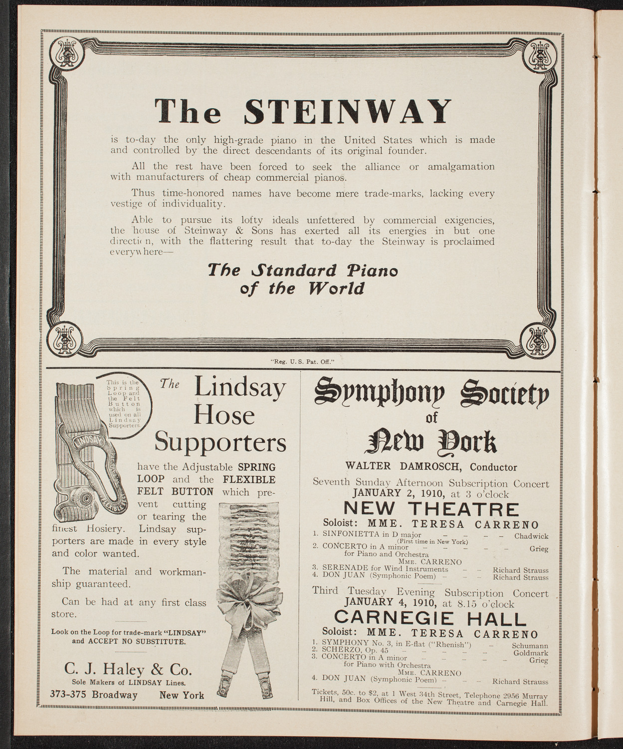 New York Philharmonic, December 29, 1909, program page 4