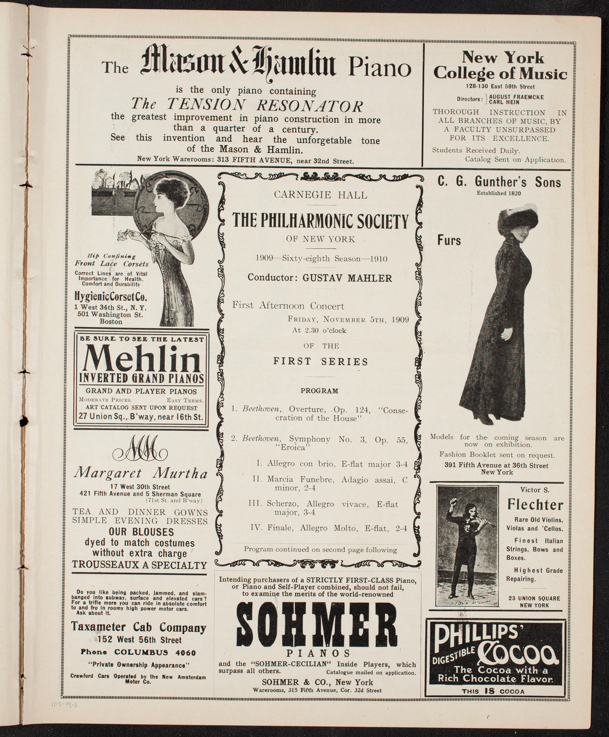 New York Philharmonic, November 5, 1909, program page 5