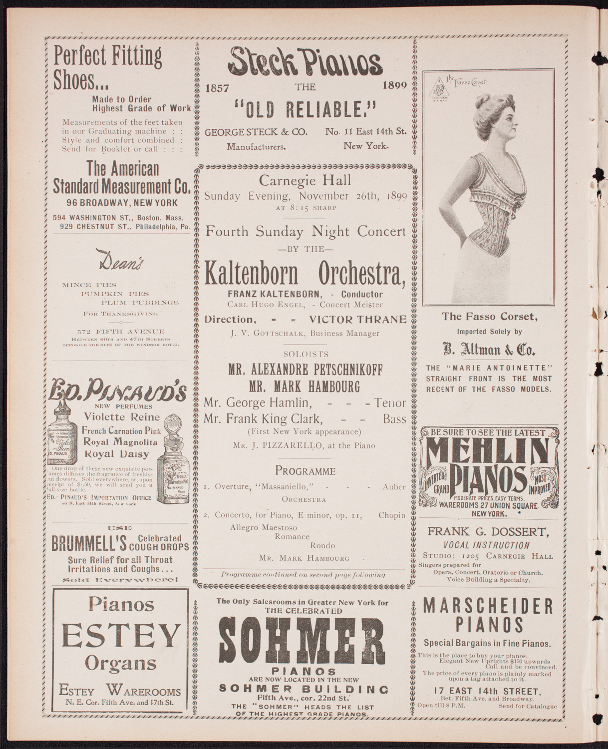 Kaltenborn Orchestra, November 26, 1899, program page 4