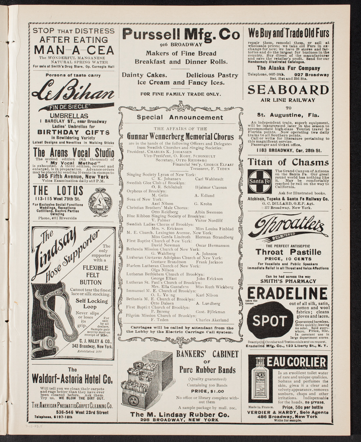 Gunnar Wennerberg Memorial Chorus, March 15, 1903, program page 9