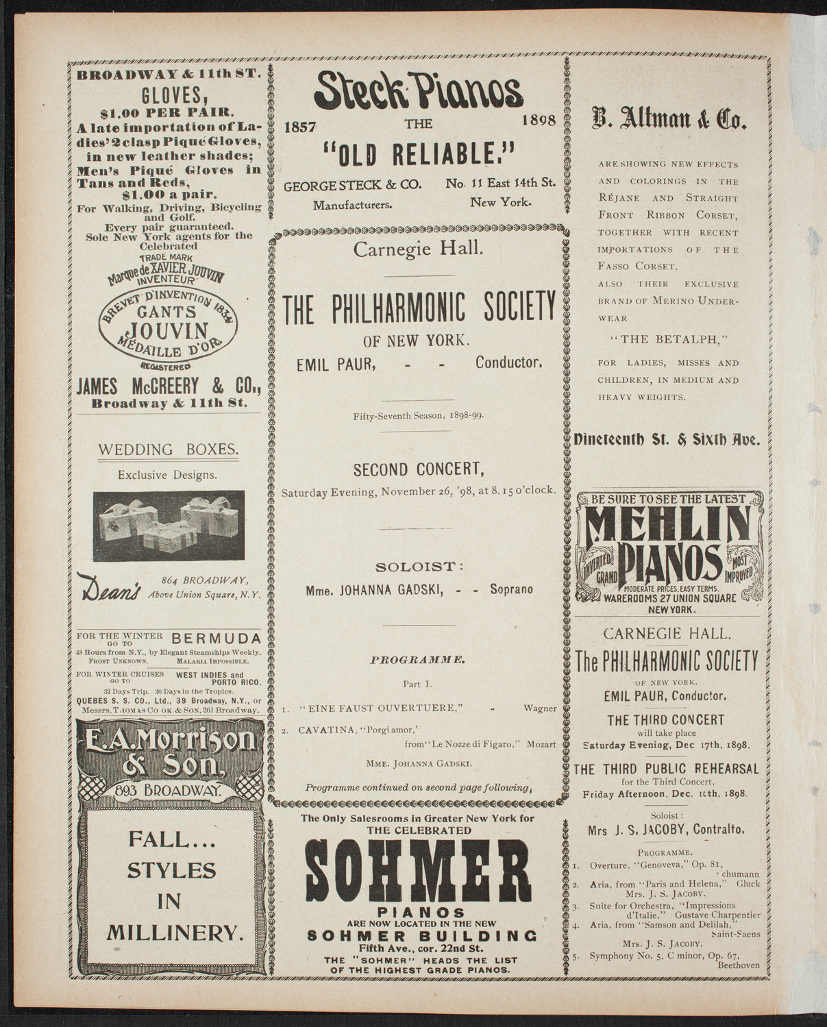 New York Philharmonic, November 26, 1898, program page 4