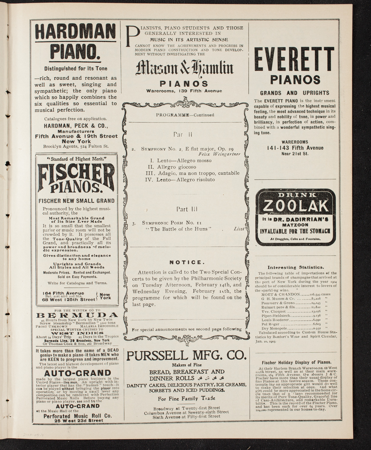 New York Philharmonic, February 10, 1905, program page 7