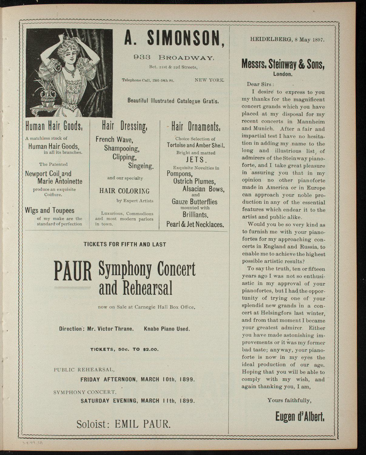 Columbia University Musical Society, March 4, 1899, program page 5