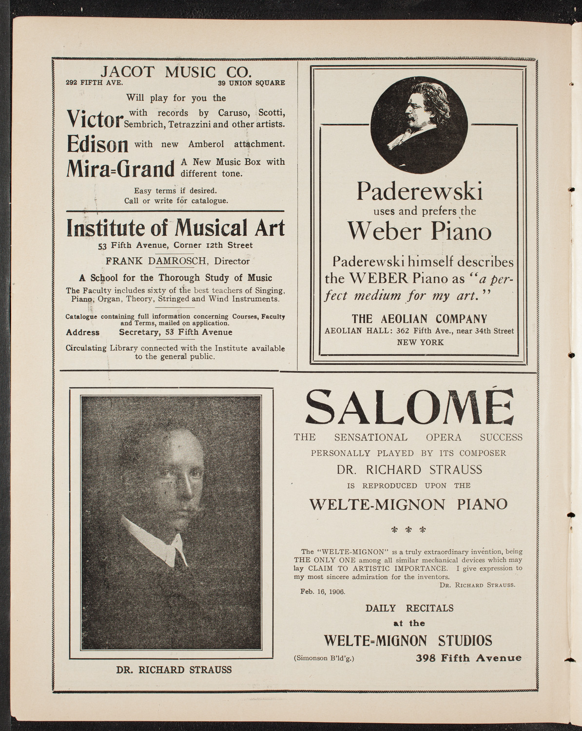 New York Philharmonic, March 27, 1909, program page 6