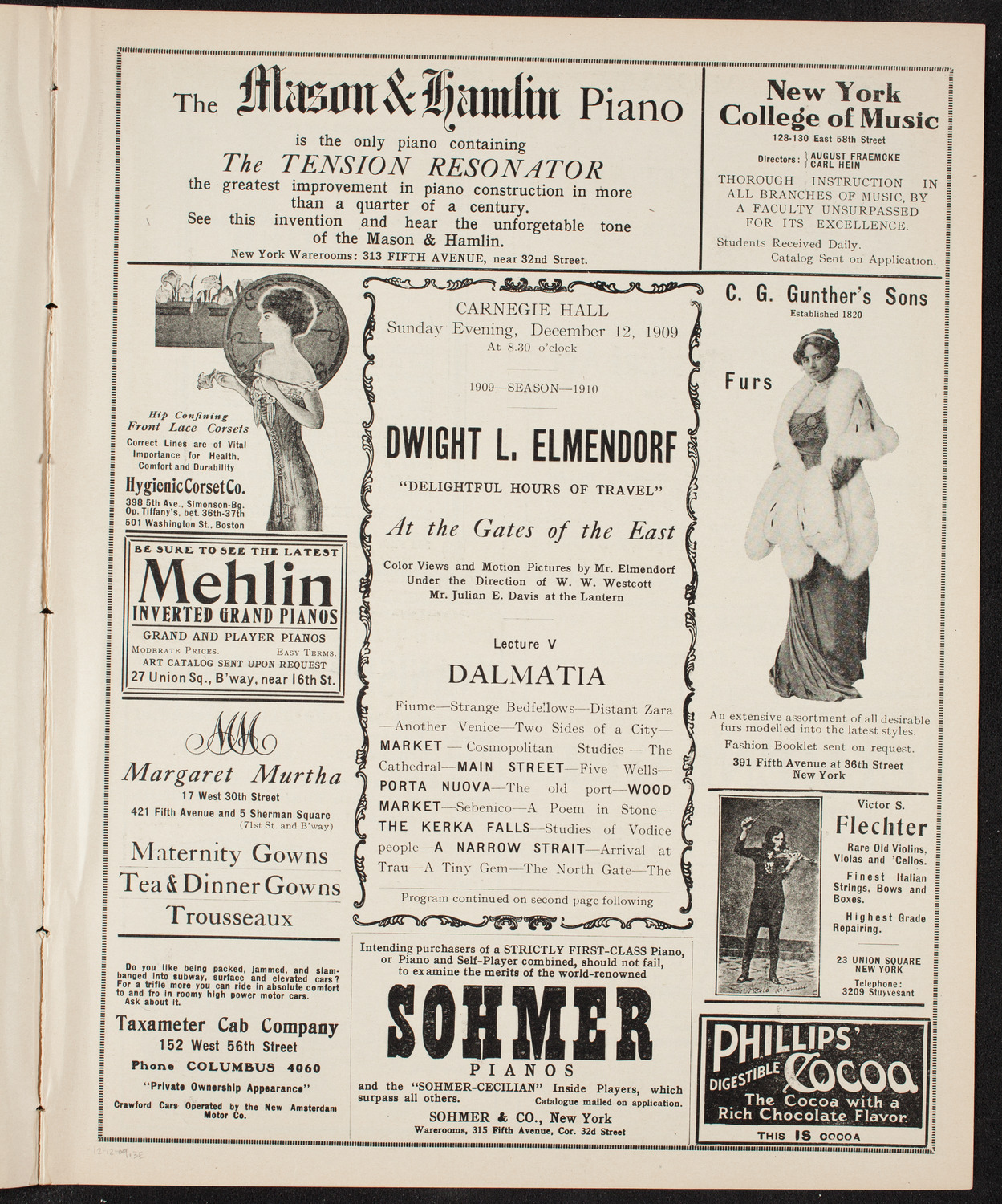 Elmendorf Lecture: At the Gates of the East, December 12, 1909, program page 5