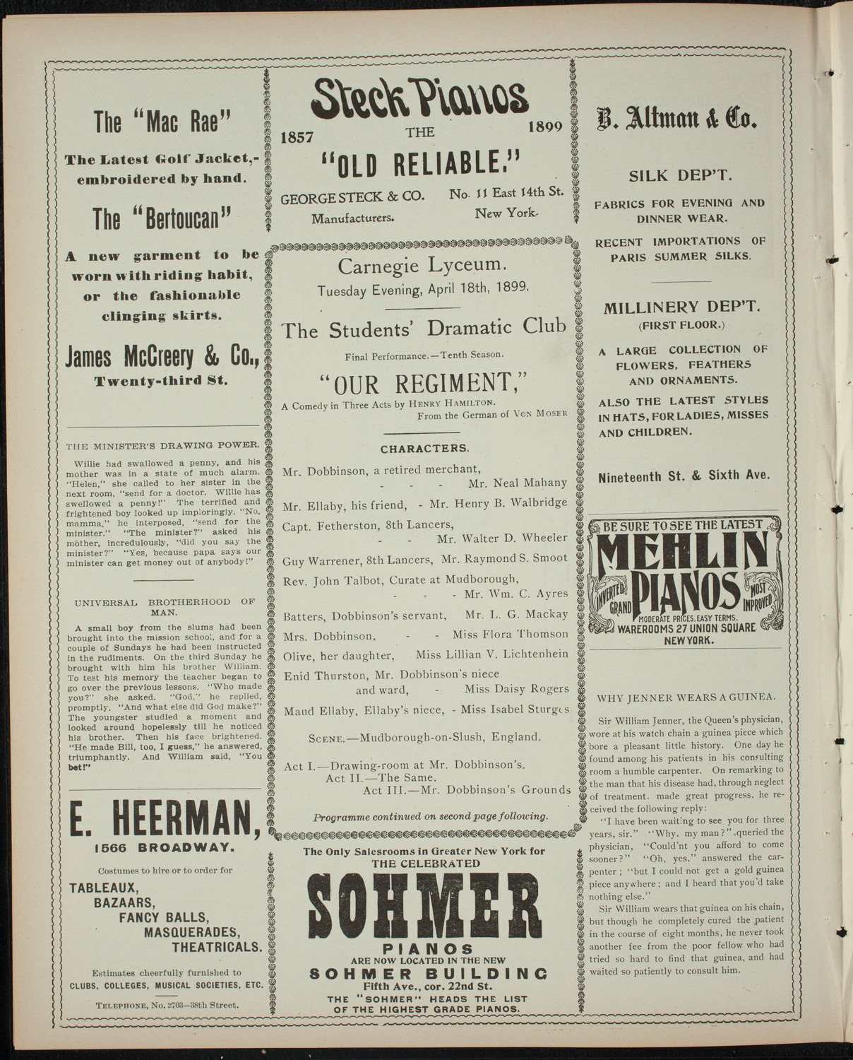 Students' Dramatic Club, April 18, 1899, program page 4