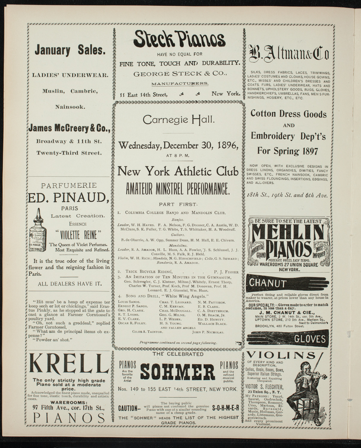 New York Athletic Club Amateur Minstrel Performance, December 30, 1896, program page 4