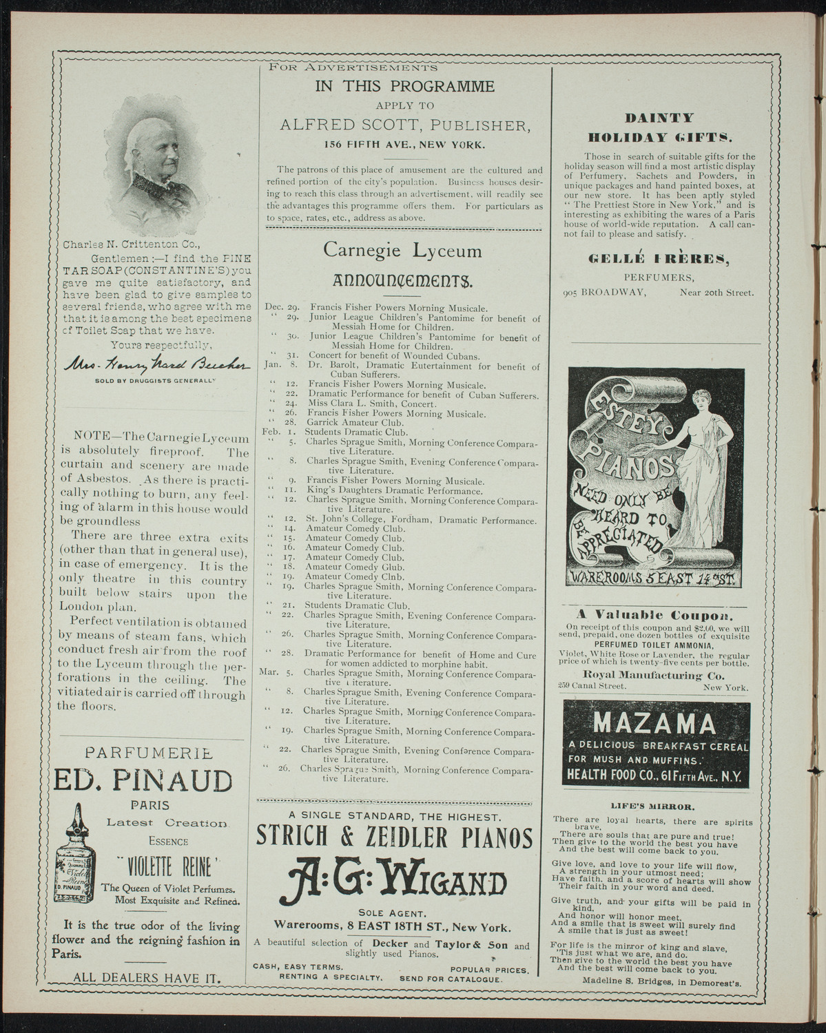 Mount Sinai Alumni Concert, December 28, 1897, program page 2