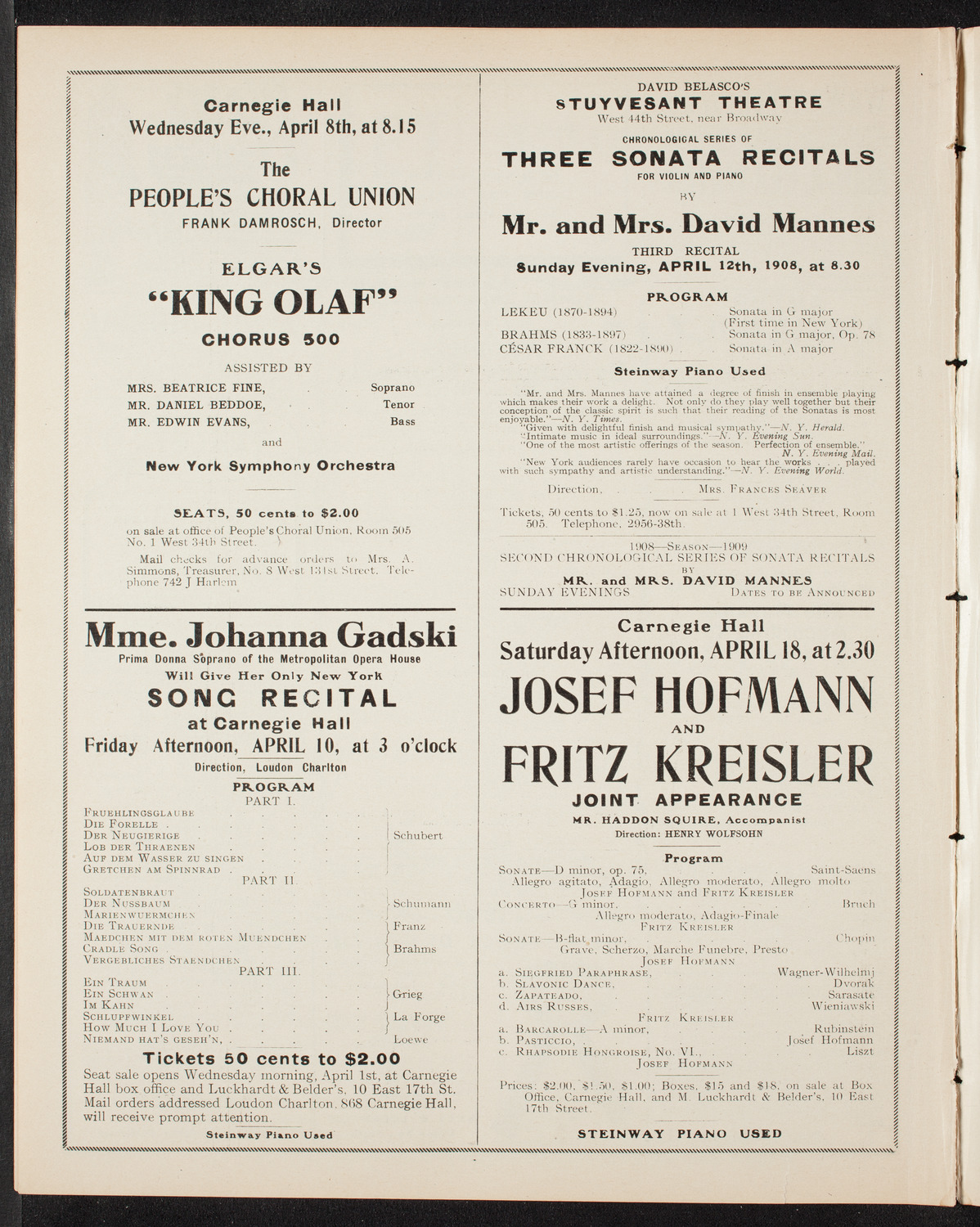 New York Symphony Orchestra: Beethoven Cycle, April 5, 1908, program page 10