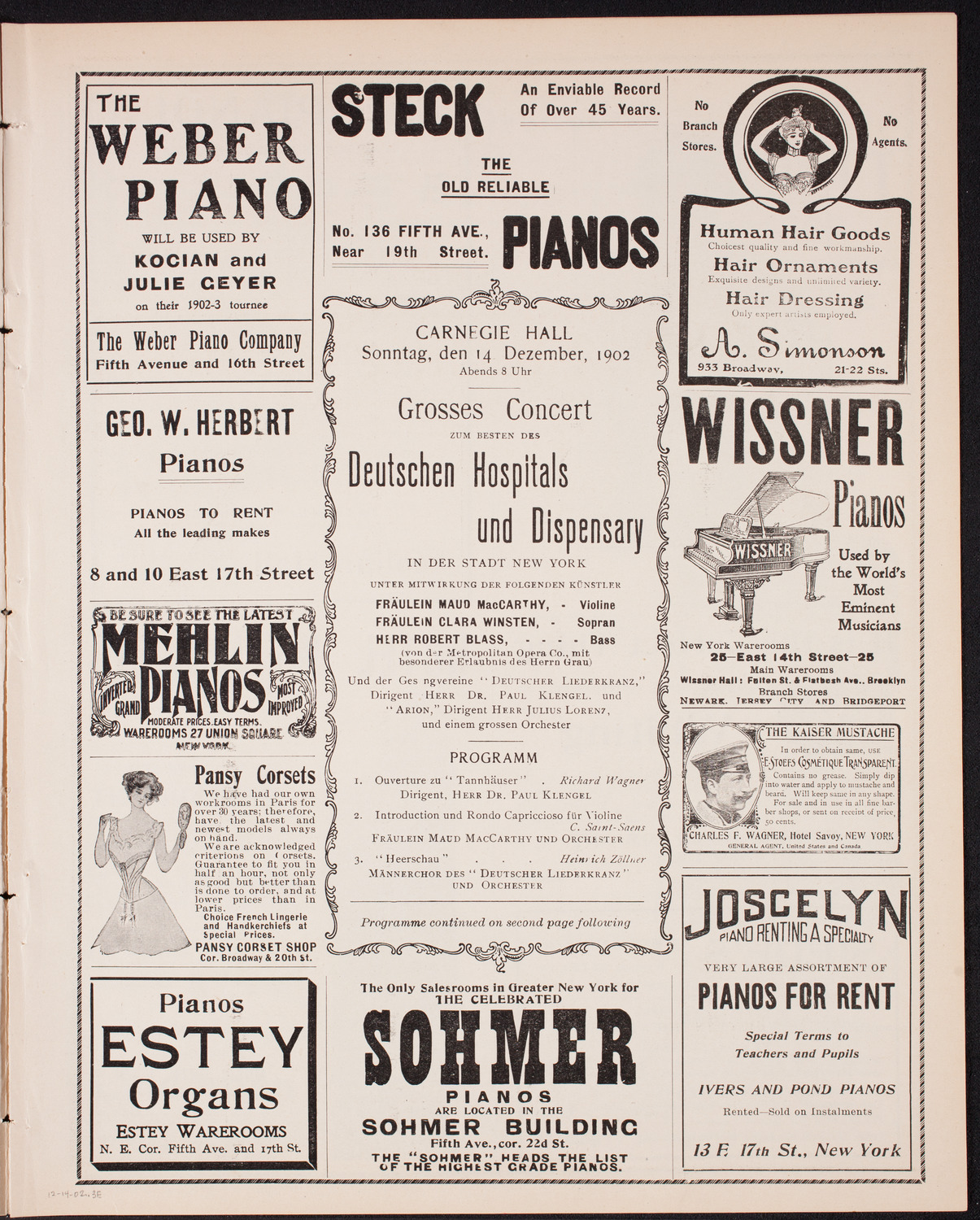 Benefit: German Hospital and Dispensary, December 14, 1902, program page 5