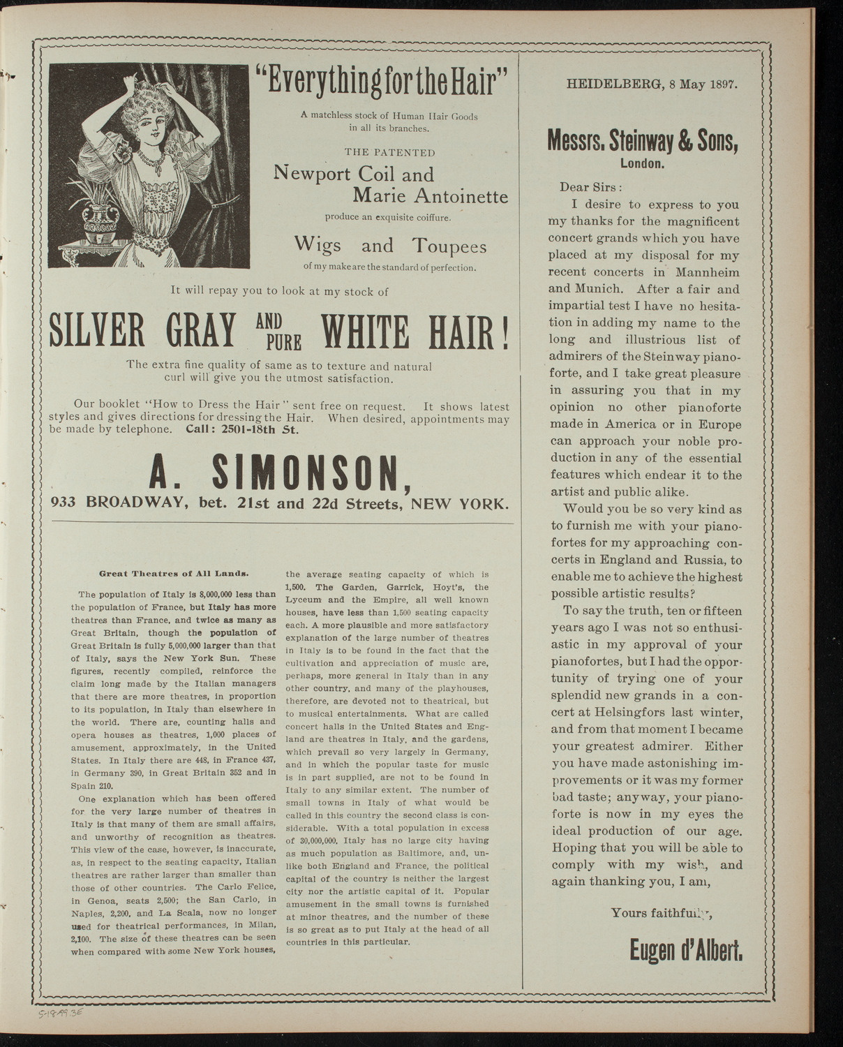 Students of Gustav Levy, May 18, 1899, program page 5