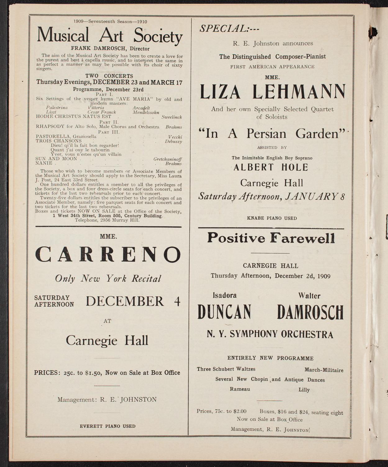 Oratorio Society of New York, December 1, 1909, program page 10