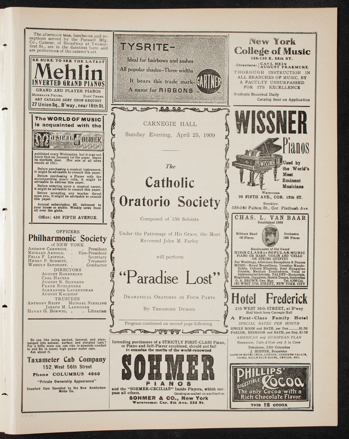Catholic Oratorio Society, April 25, 1909, program page 5