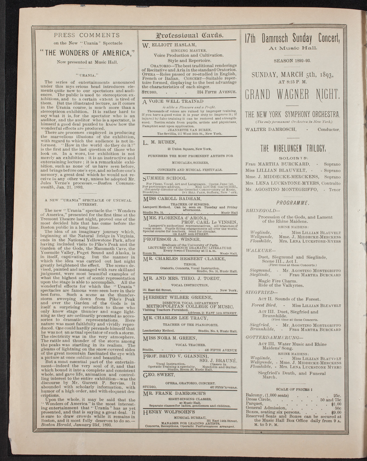 New York Philharmonic Public Rehearsal, March 3, 1893, program page 2