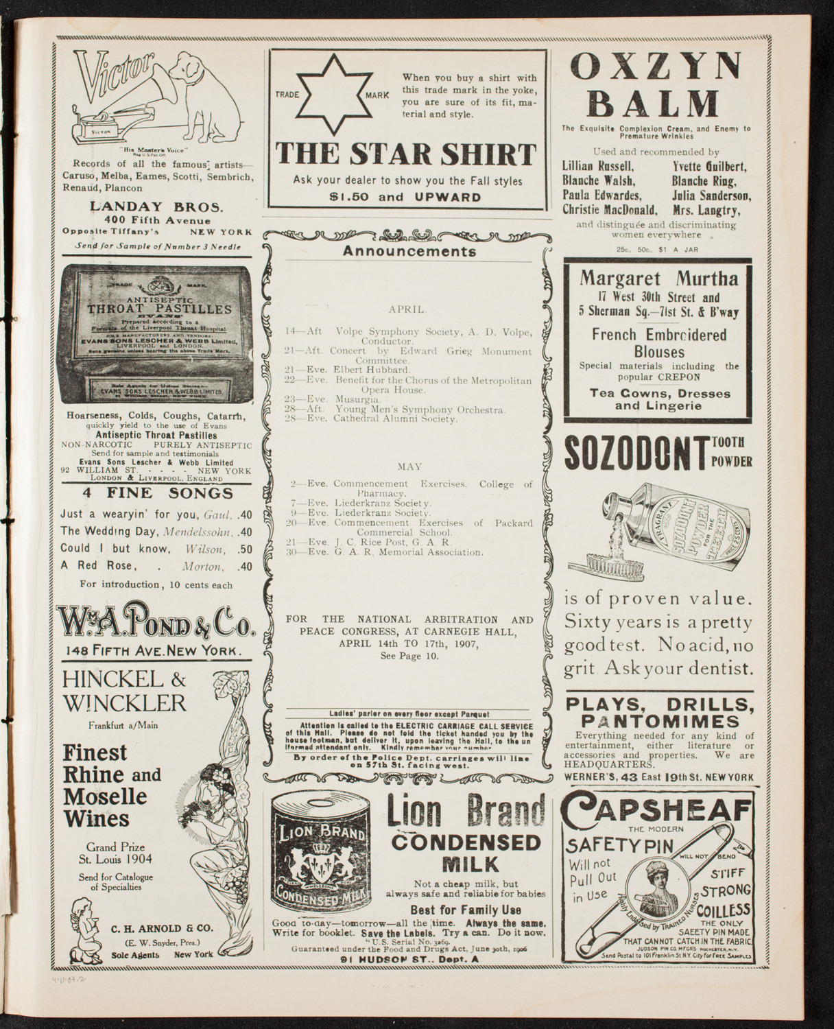 New York Banks' Glee Club, April 11, 1907, program page 3