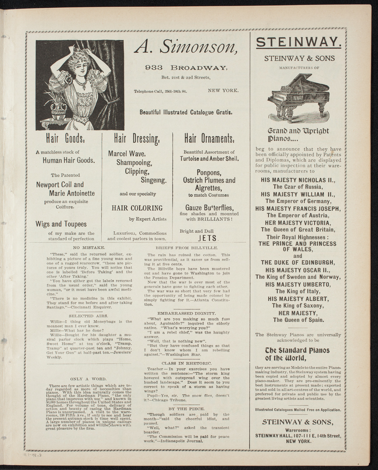 Moriz Rosenthal, Piano, November 1, 1898, program page 5