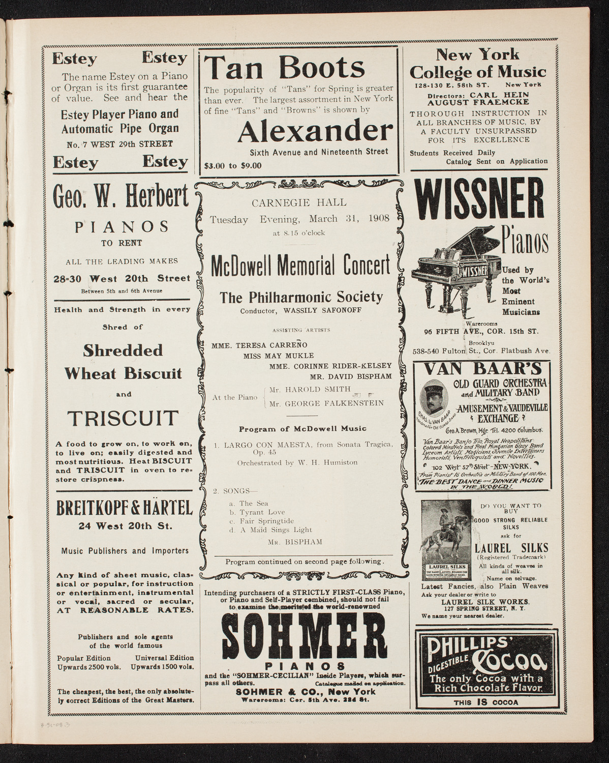MacDowell Memorial Concert, March 31, 1908, program page 5