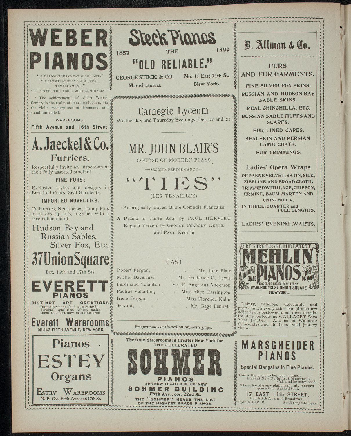 Mr. John Blair's Course of Modern Plays, December 20, 1899, program page 2
