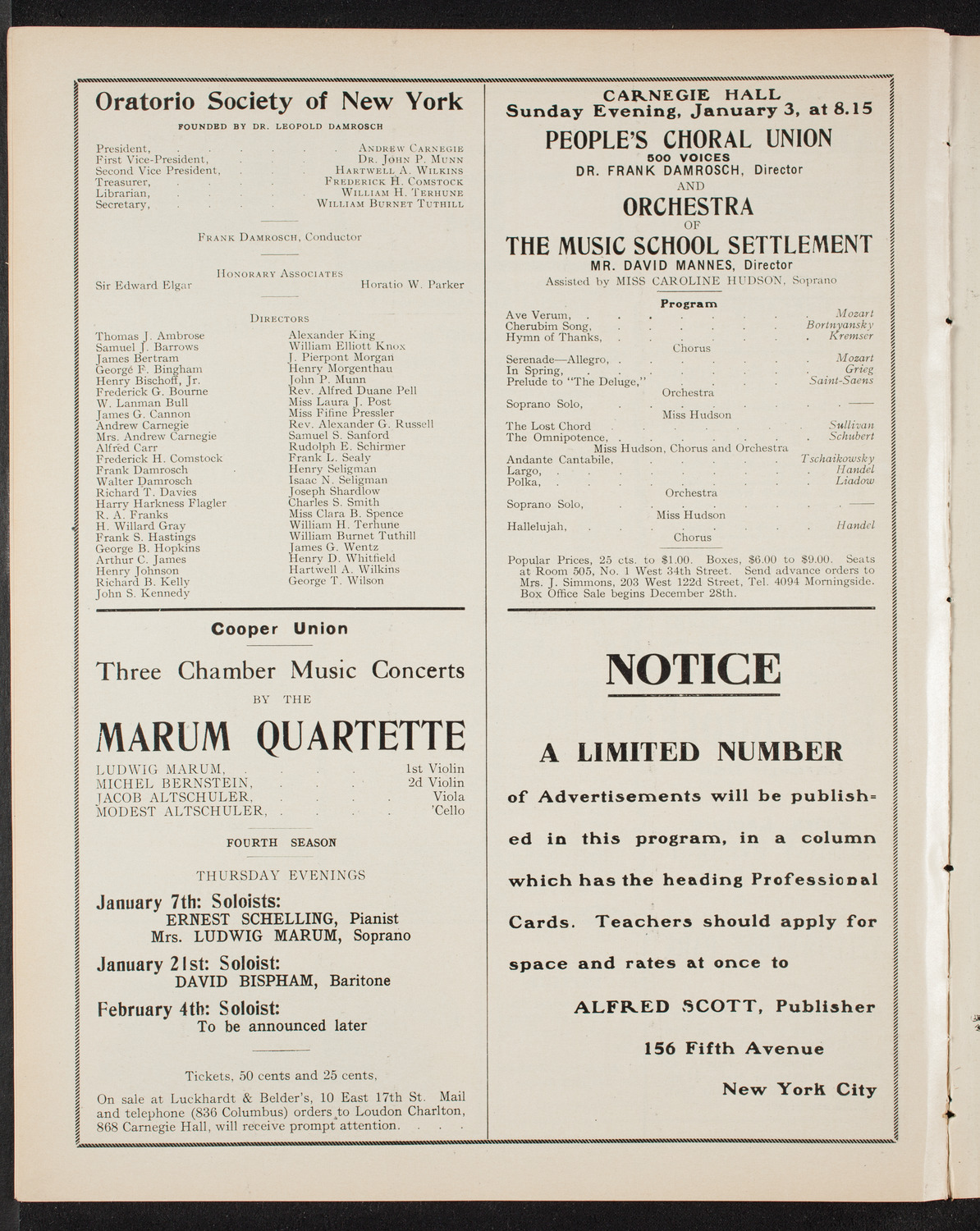 People's Symphony Concert, December 18, 1908, program page 10