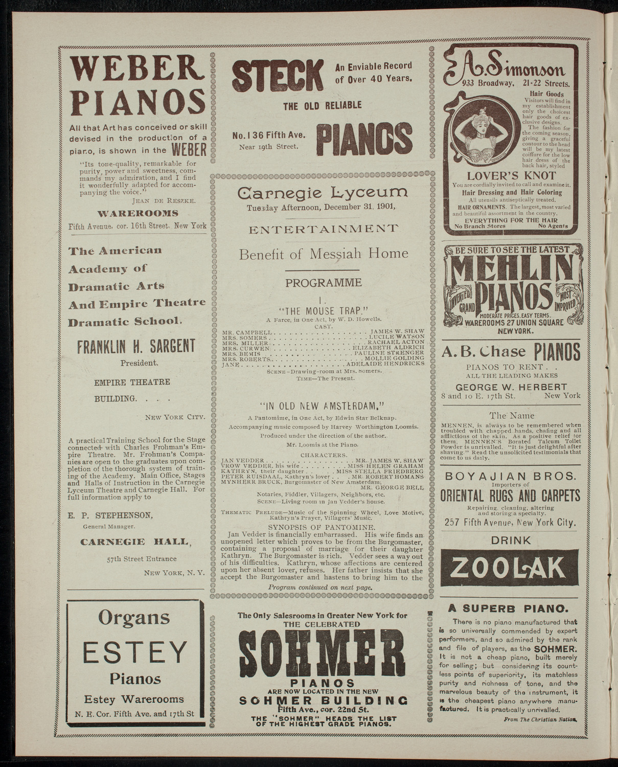 Entertainment for the Benefit of Messiah Home, December 31, 1901, program page 2