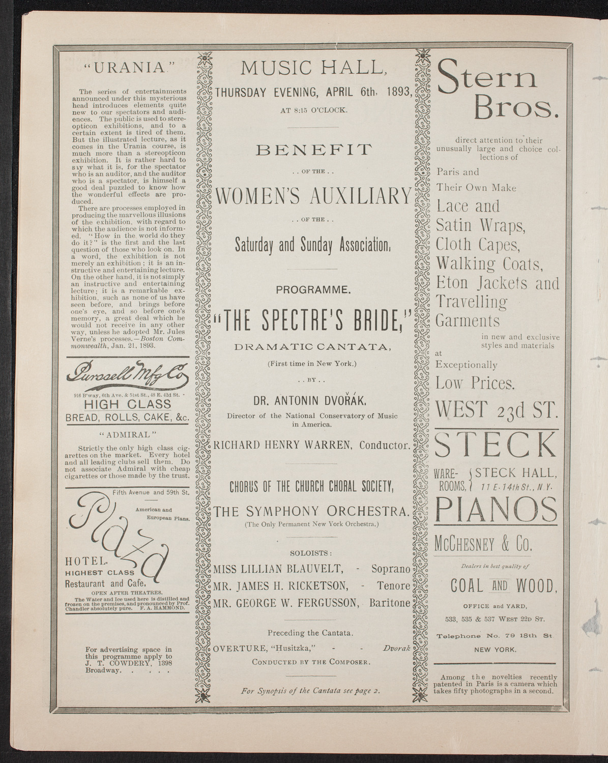 Antonín Dvorák, April 6, 1893, program page 4