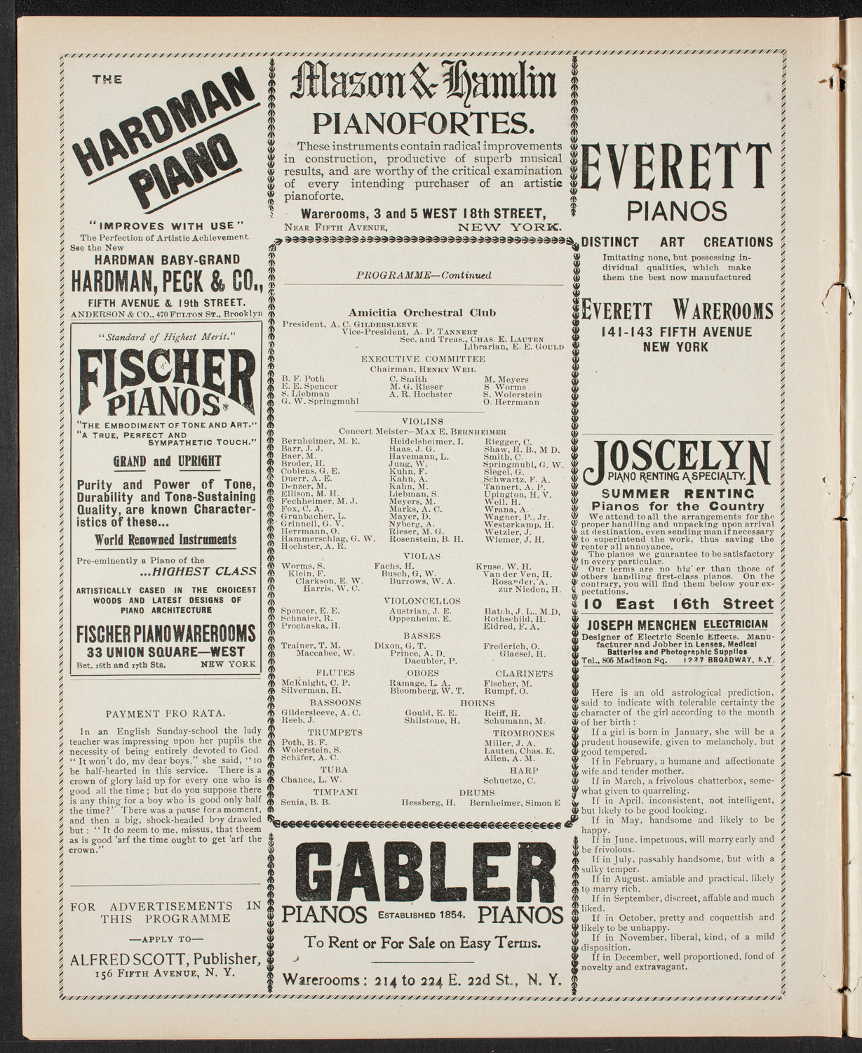 Amicitia Orchestral Club, May 10, 1901, program page 6