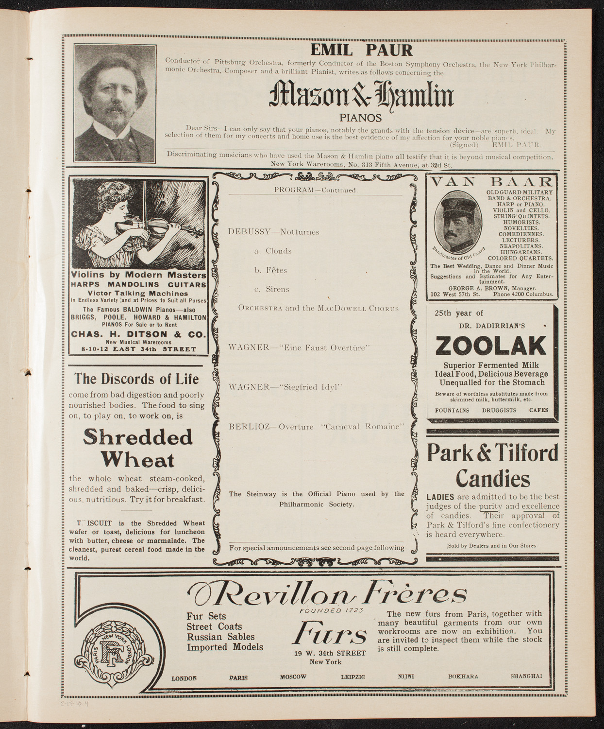 New York Philharmonic, February 17, 1910, program page 7