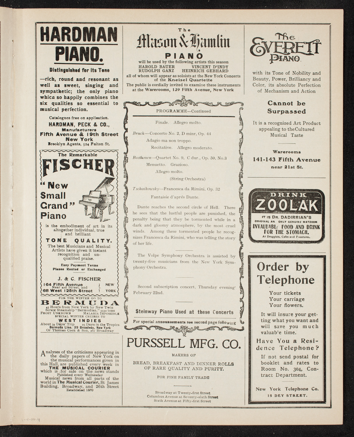Volpe Symphony Society of New York, January 4, 1906, program page 7