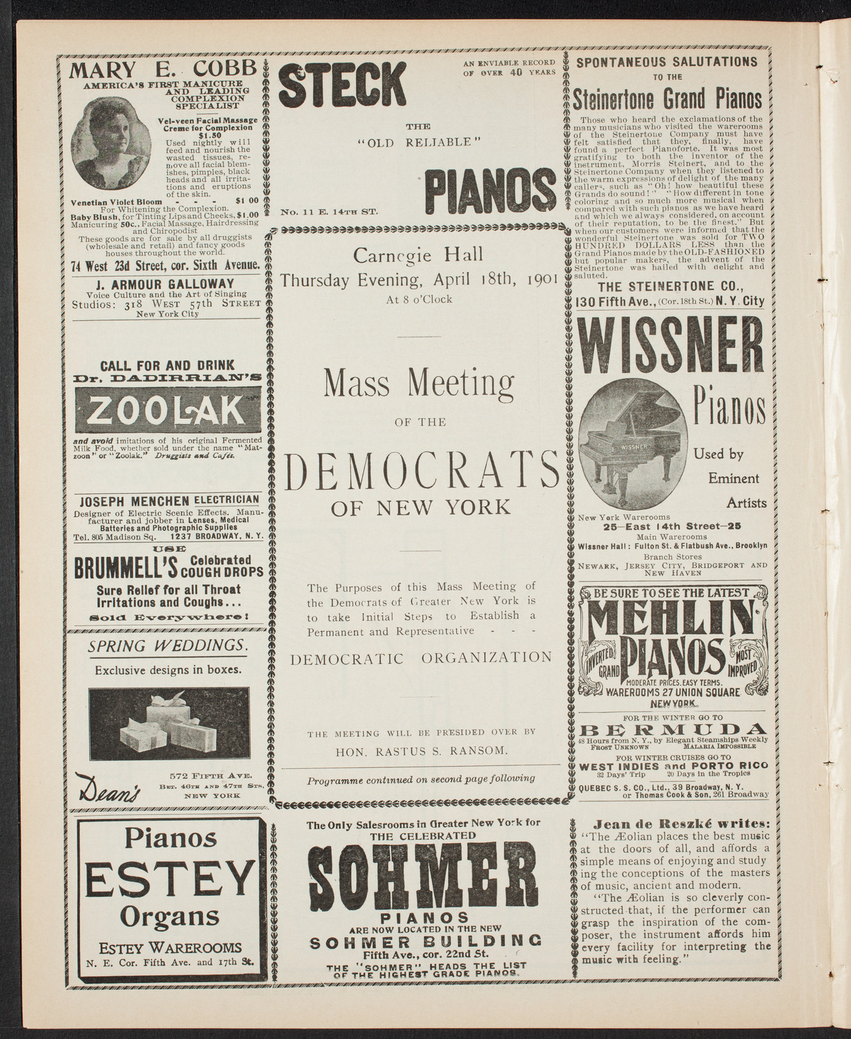 Meeting: Mass Meeting of the Democrats of New York, April 18, 1901, program page 4