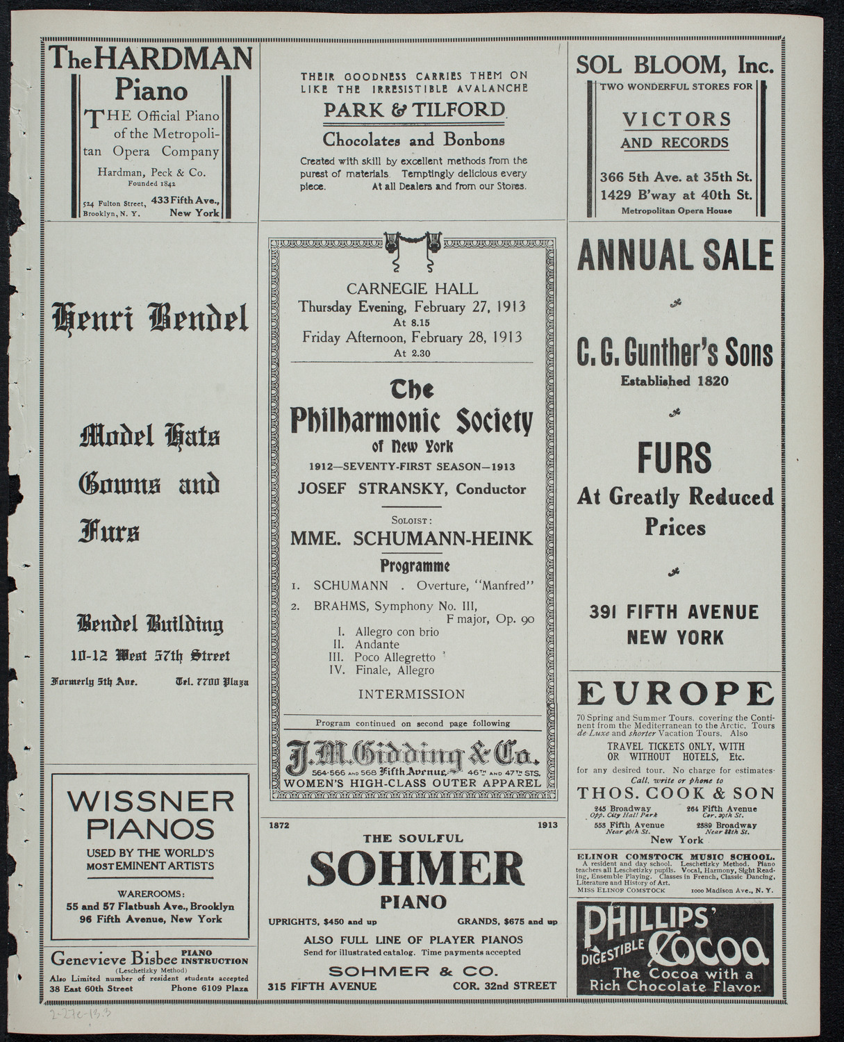 New York Philharmonic, February 27, 1913, program page 5