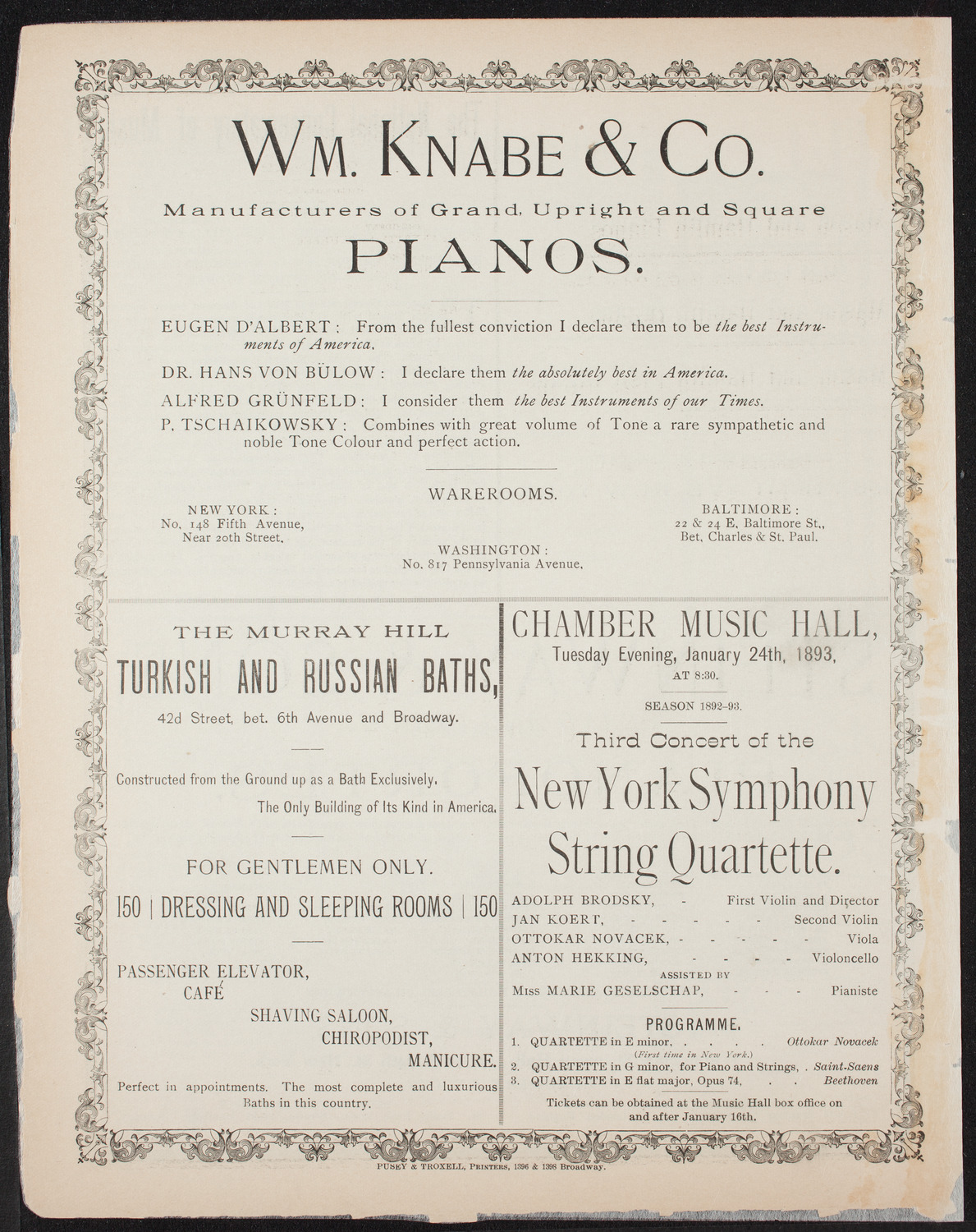 Beethoven String Quartet, January 12, 1893, program page 4