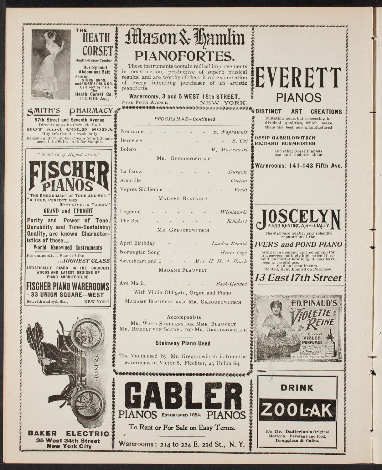 Lillian Blauvelt and Charles Gregorowitsch, January 19, 1902, program page 8