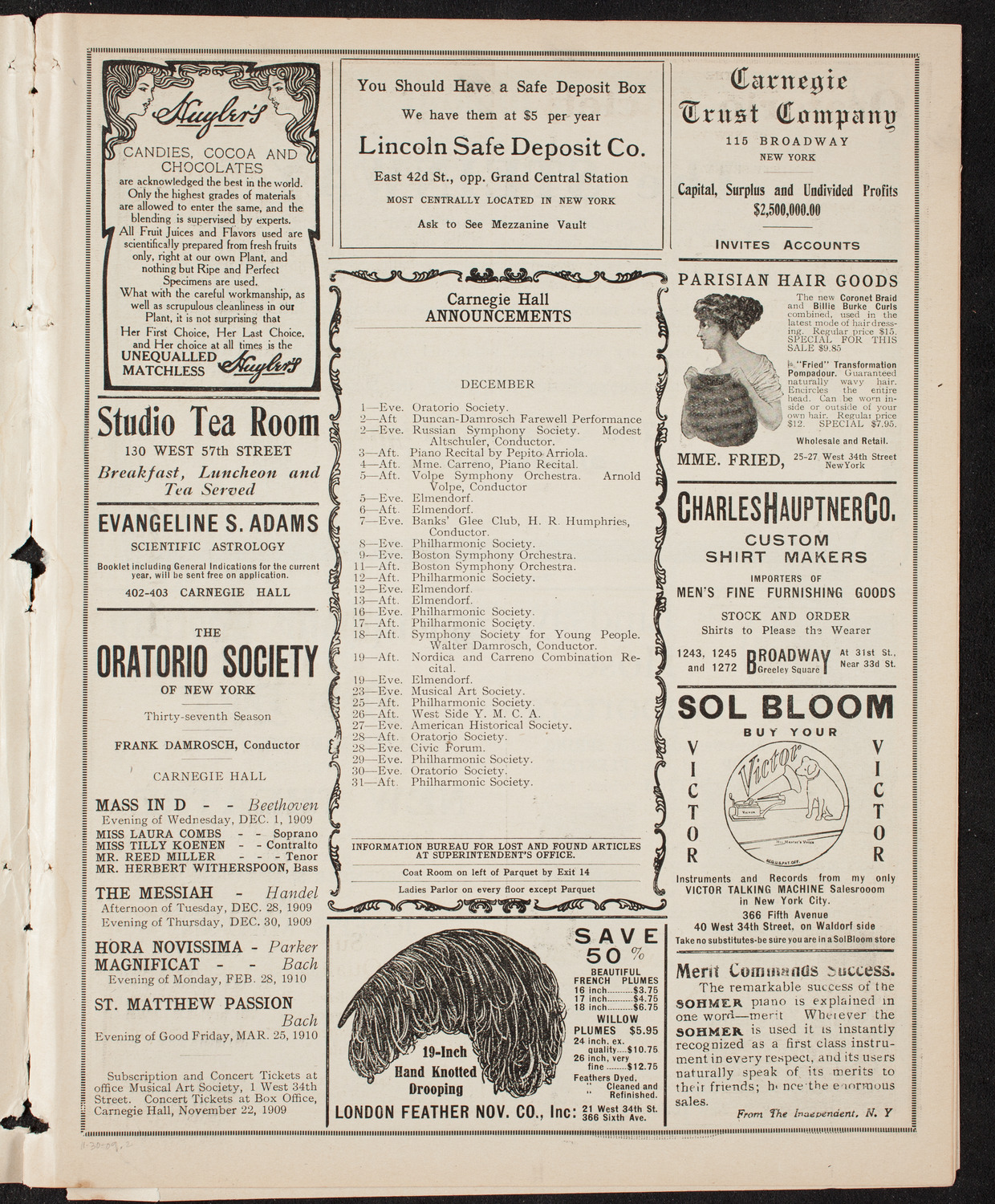New York Symphony Orchestra, November 30, 1909, program page 3