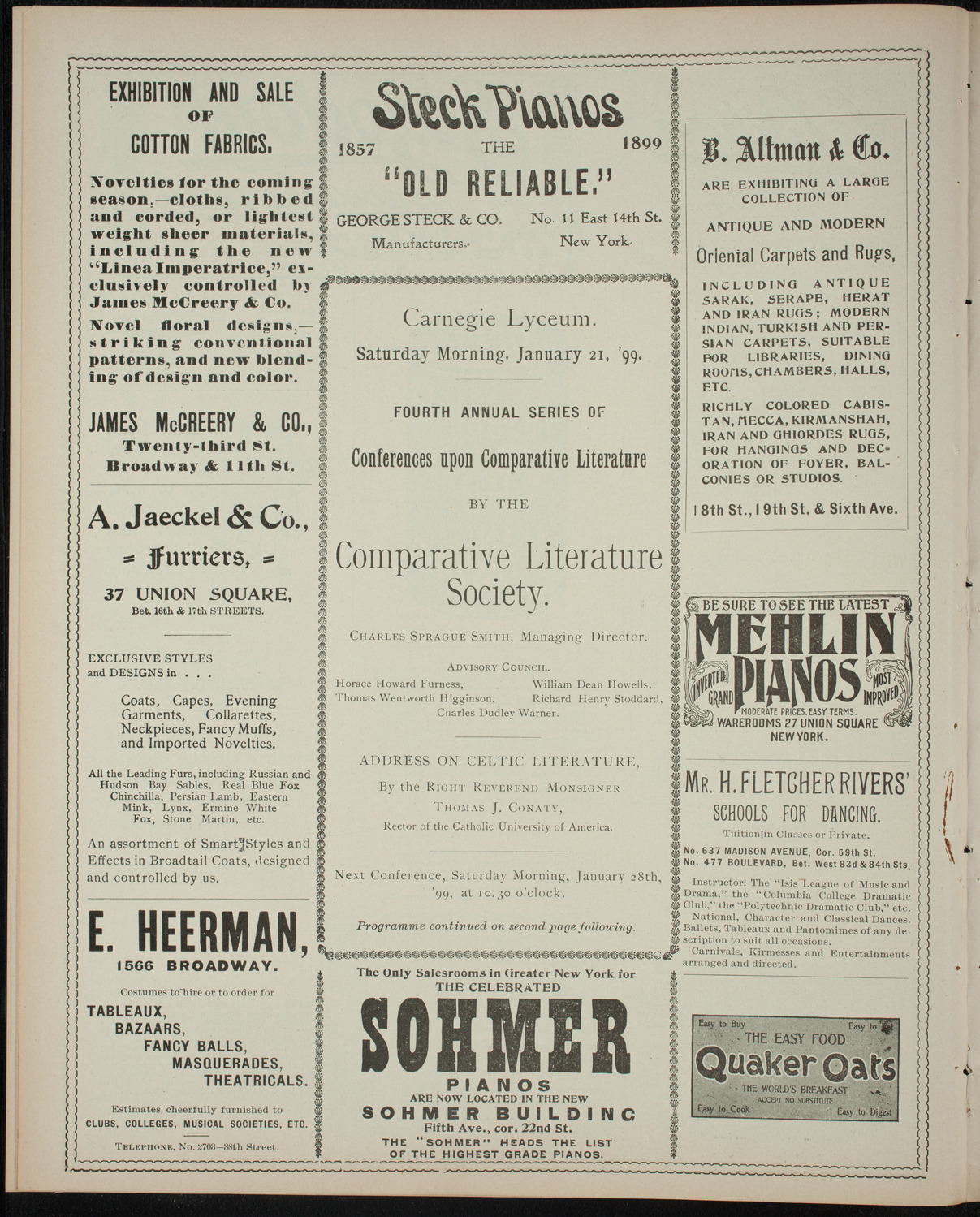 Comparative Literature Society Saturday Morning Conference, January 21, 1899, program page 4