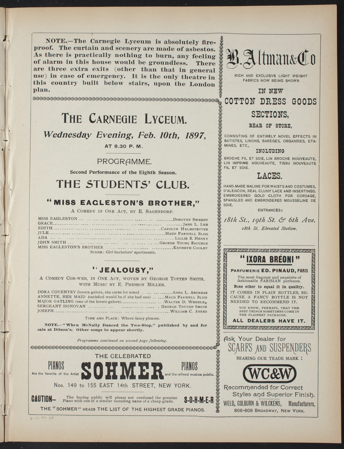 The Students' Club, February 10, 1897, program page 3