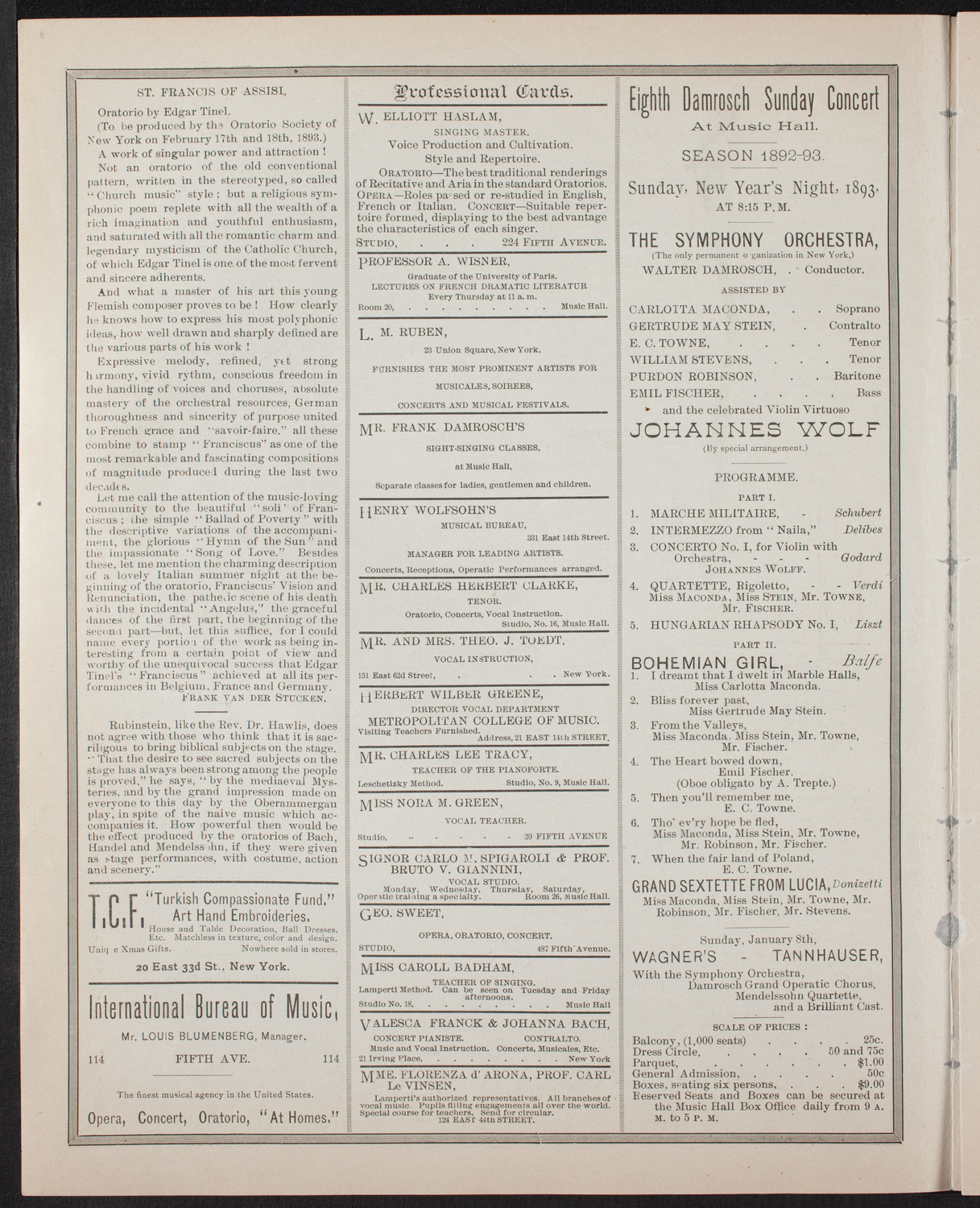 Oratorio Society of New York, December 29, 1892, program page 2