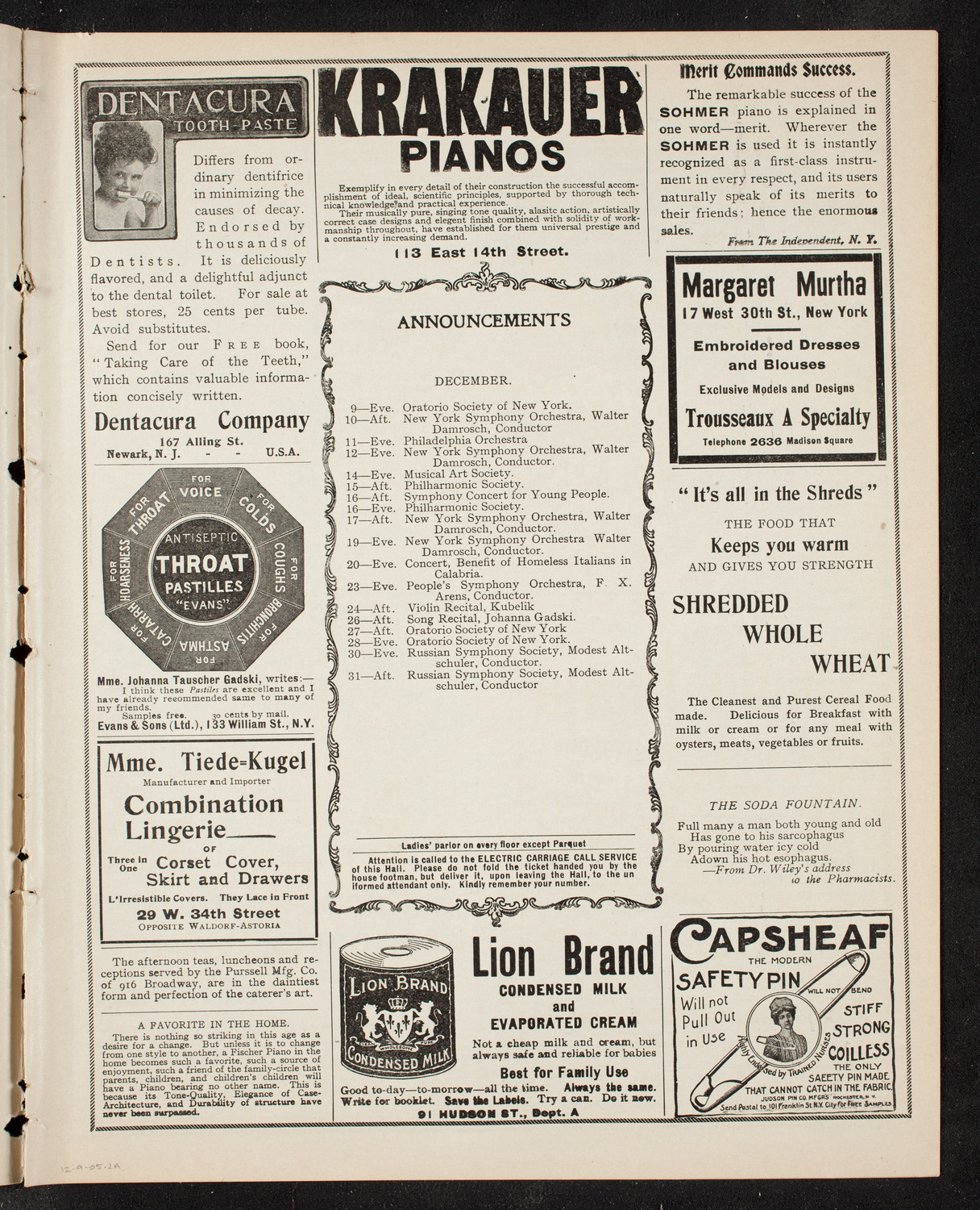 Boston Symphony Orchestra, December 9, 1905, program page 3