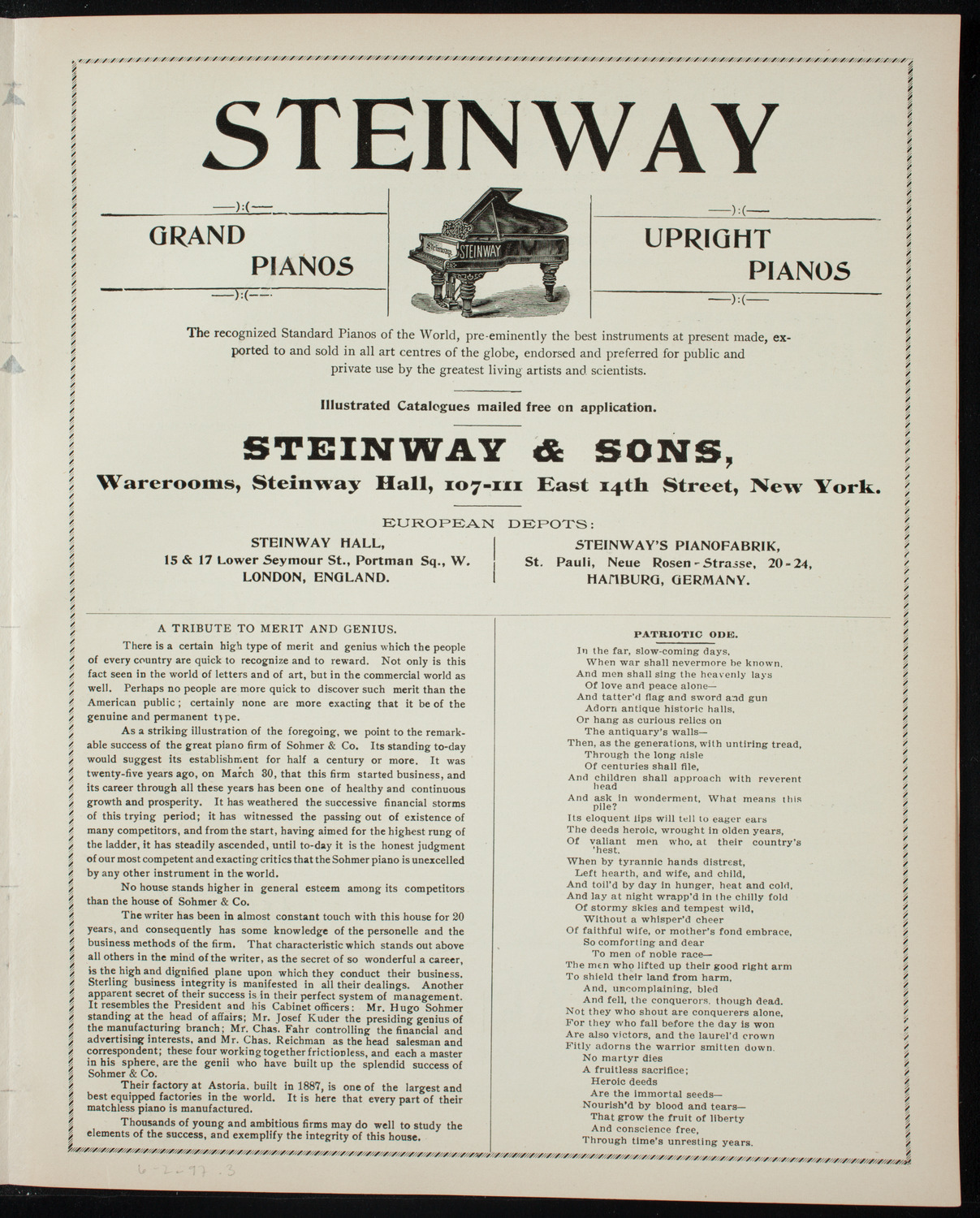 American Union of Swedish Singers, June 2, 1897, program page 5