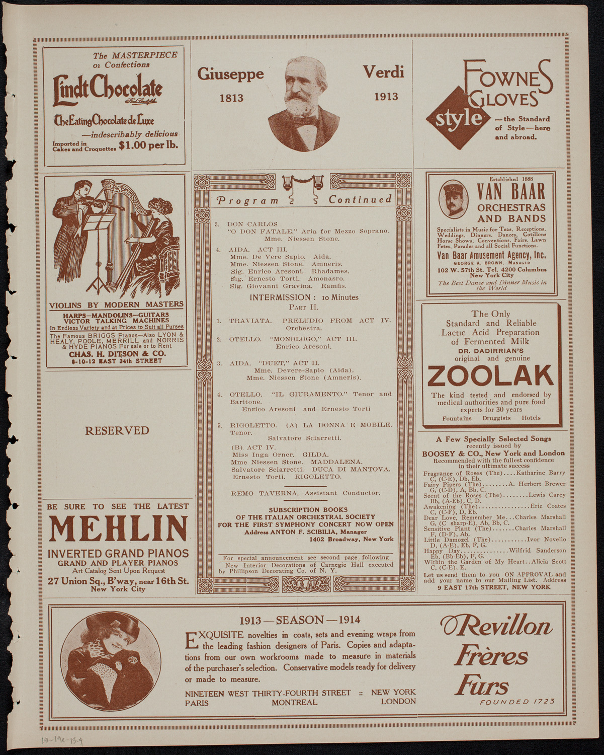 Verdi Centenary Festival, October 19, 1913, program page 7