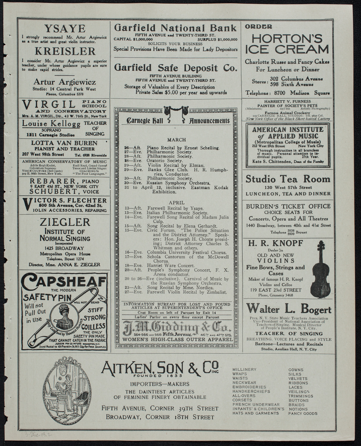 Volpe Symphony Society of New York, March 25, 1913, program page 3