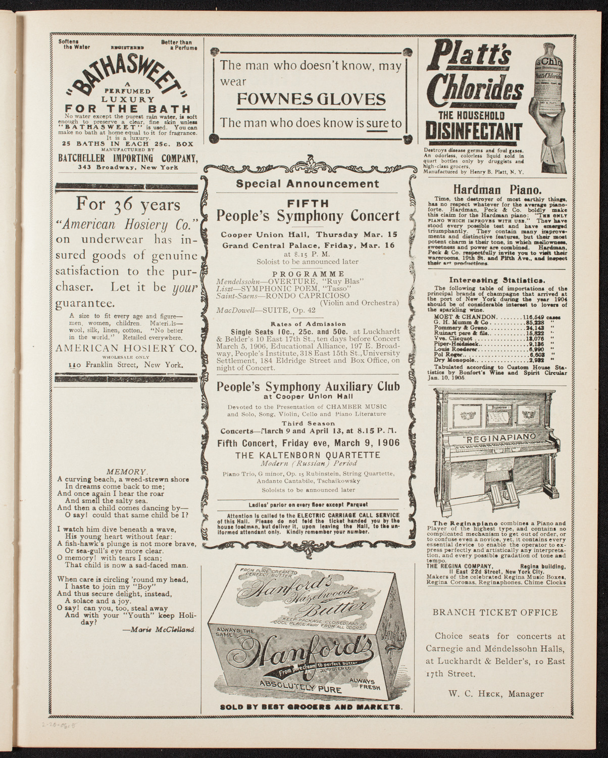 Oratorio Society of New York, February 20, 1906, program page 9